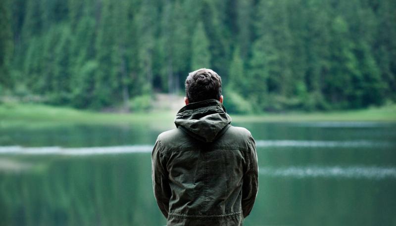 Man alone in the forest