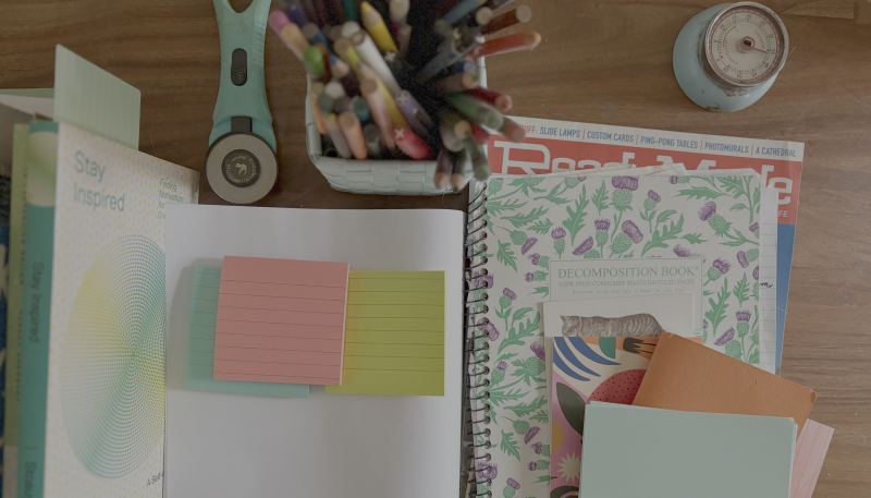 Paper products on a desk